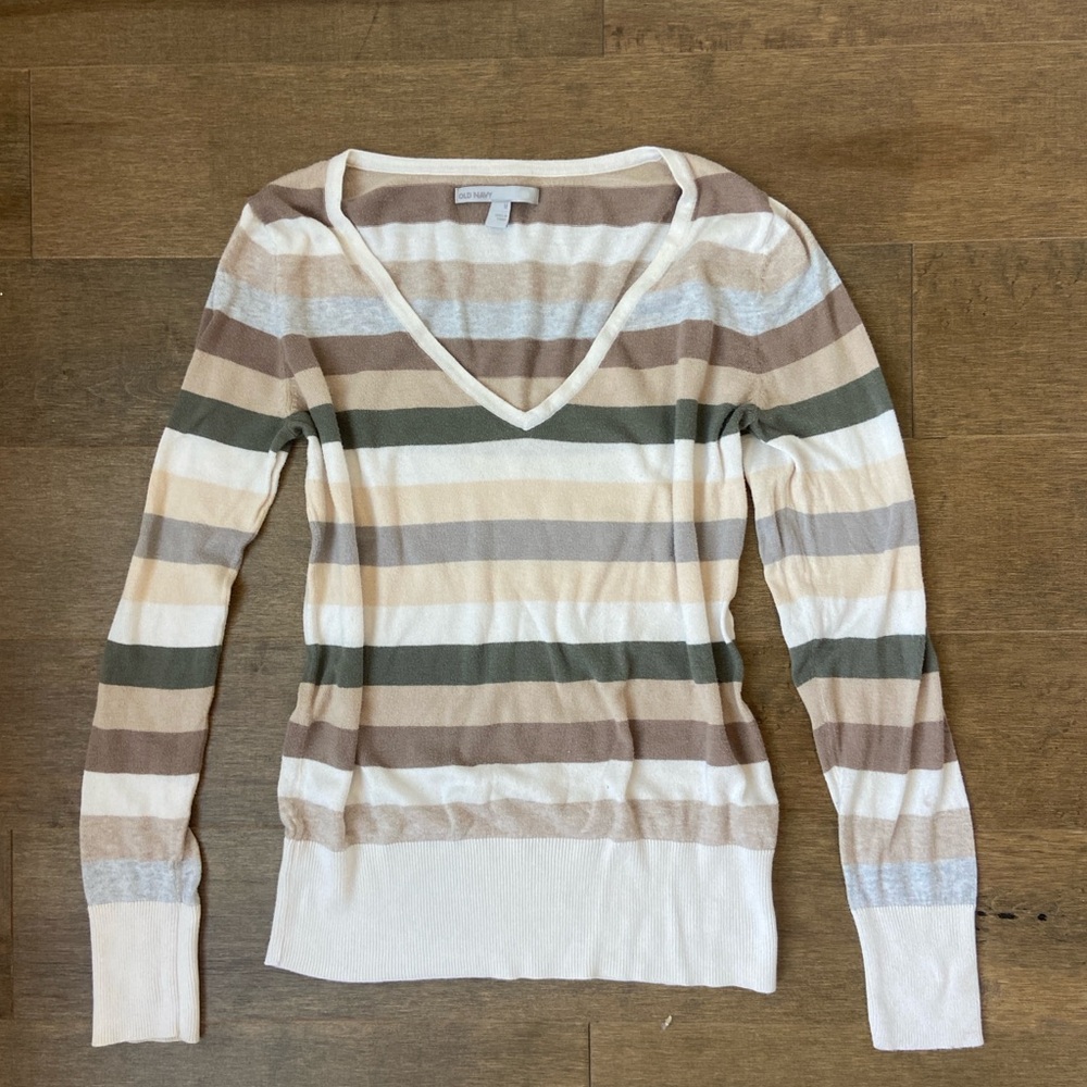 Old Navy Tan and Cream Striped Sweater